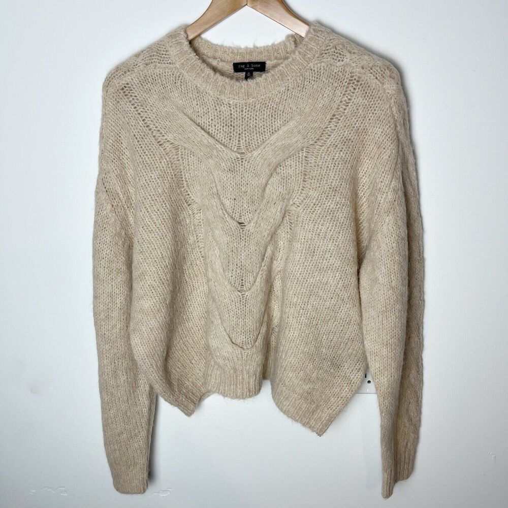 rag & bone Cream Cable Knit Crewneck Sweater